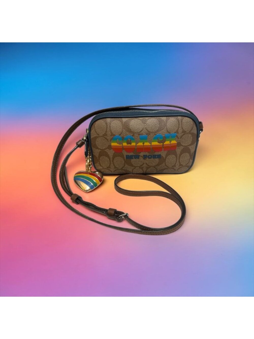Coach Crossbody Pouch F73066 Rainbow LOGO Signature Canvas Heart Bag Charm PRIDE - Picture 12 of 12